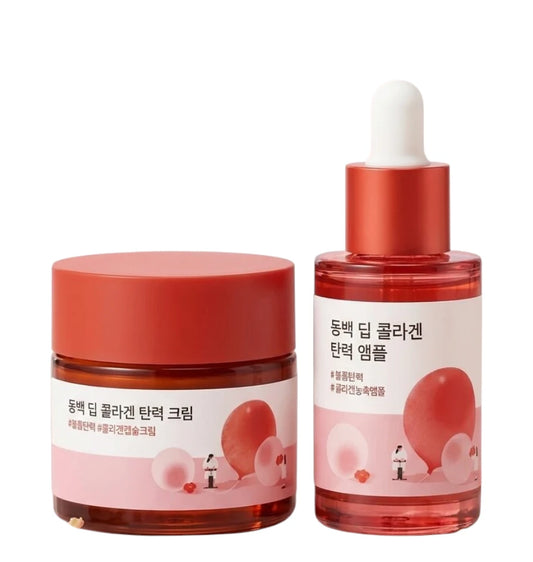 Round Lab Camellia Deep Collagen Firming stangrinanti veido ampulė ir kremas